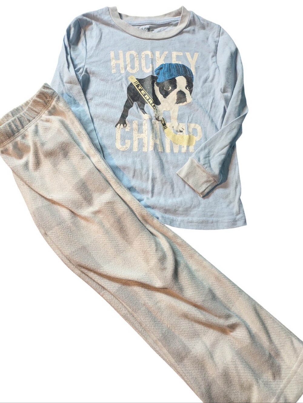 Joe Fresh Light Blue 'Hockey Champ' Pajama Set with Cream Accents